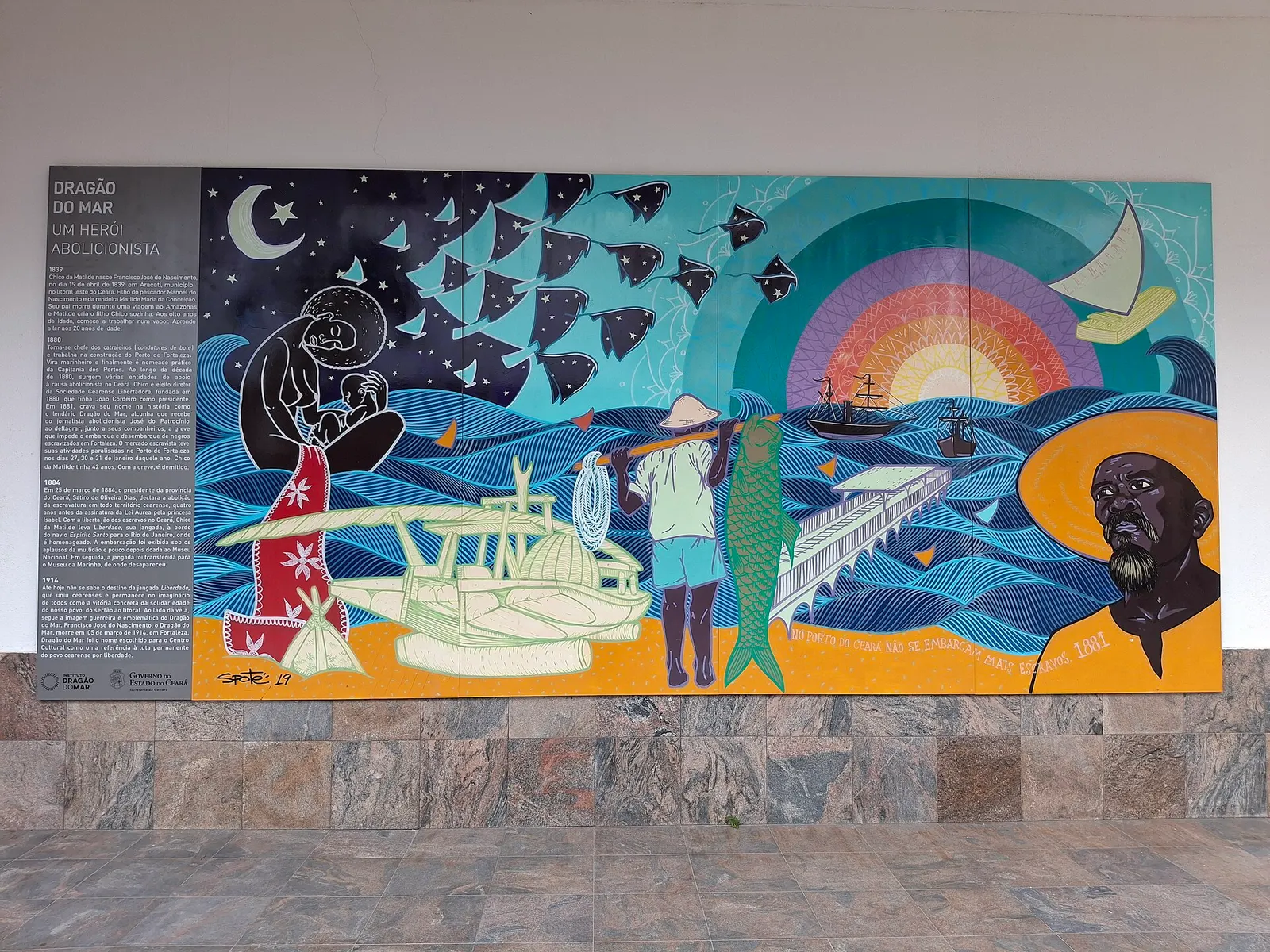 Mural about Dragão do Mar, the fisherman who refused to carry enslaved people